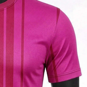T-shirt à manches courtes rayé rose et rouge pour homme, col rond, séchage rapide, tricoté, sportif, coupe classique - Product Image 6