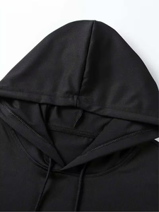 Men's Black Hooded Short Sleeve T-Shirt Oversized Cotton Jersey Casual Solid Front Logo Print Breathable Knitted - Product Image 3