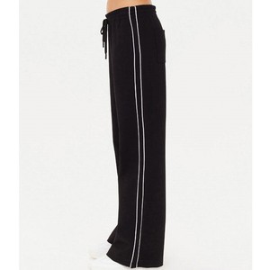 Women's Black Wide Leg Soft Tie-Dye Sweatpants Side Stripe Elastic Waist Casual Loose Fit Full Length <b>Knitted</b> Pants Spring Style - Product Image 4