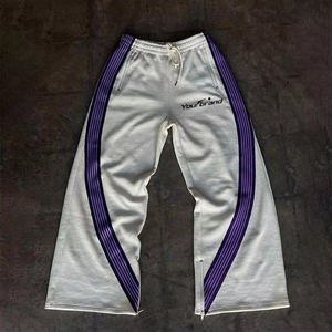 Men's Wide Leg Sweatpants Elastic Waist 100% Cotton Casual Lightweight <b>Summer</b> Style Flat Front Breathable Knitted <b>Pants</b> - Product Image 3