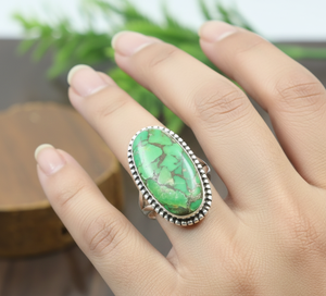 Green Copper <b>Turquoise</b> <b>Ring</b> 925 Sterling Silver Rose Gold Yellow Gold Plated Handmade Statement Jewelry Gift Women - Product Image 2