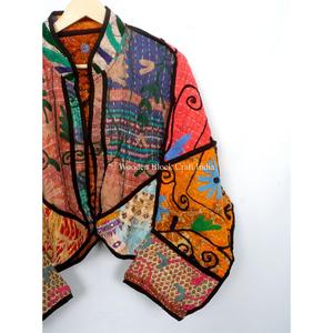 ASSORTED Vintage Kantha Women wear <b>Jacket</b> Hand Quilted Vintage Cotton Fabric Bohemian Style Indian Clothes for fashionable lady - Product Image 3