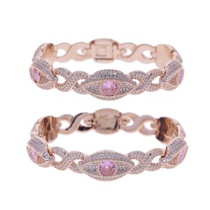 Silver White Pink Turkish Evil Eye Infinity Cuban <b>Chain</b> Beaded Hip Hop Men's Bracelet <b>Iced</b> Out High Quality Anniversary - Product Image 4