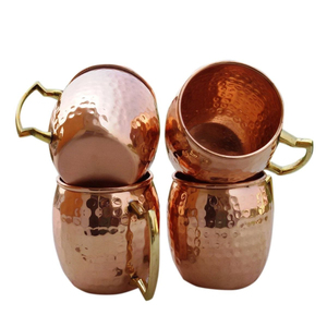 Vintage Handmade Pure Copper Hammered Moscow Mule <b>Mug</b> <b>Set</b> Of 4 With Brass Handle Perfect For Cocktails And Home Bar Drinkware - Product Image 1