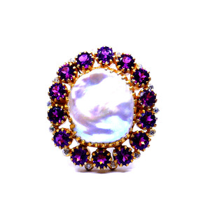 Party Wear 925 Sterling Silver Gold Plated Jewelry Baroque Pearl Gemstone Women Wear Classic <b>Ring</b> - Product Image 2