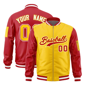 Chaqueta Varsity Deportiva de Invierno Roja y Dorada Personalizada de Primera Calidad para Hombre, con Cierre Completo, Diseño Bicolor y Logotipo Frontal Tipo Letterman - Product Image 3
