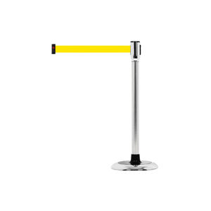 [BS-SS(YL)] Poste de seguridad con cinta reductora de velocidad y tecnología patentada, barrera metálica duradera para control de multitudes y gestión de colas comerciales - Product Image 1