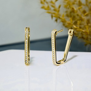 14k Gold Diamond Pave Hoop <b>Earrings</b> Enamel Bar Lever <b>Back</b> Colorful Natural Diamond Wedding Party Fine Jewelry Elegant Dainty - Product Image 6