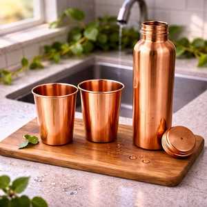 BURAQ HANDICRAT Copper Water <b>Bottle</b> 1L Design for Travel copper <b>bottle</b> set - Product Image 1