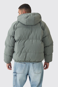 Men's Puffer Jacket Winter Casual Windproof Thick Polyester Filling Regular Fit Solid Color <b>Covered</b> <b>Button</b> Closure Patchwork - Product Image 3