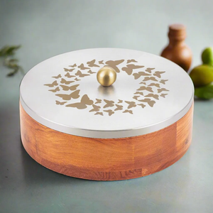Caja de especias de madera de calidad alimentaria con diseño de mariposa, tapa de acero inoxidable, organizador de especias para cocina. - Product Image 1