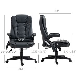 Poltrona da Ufficio Reclinabile Nera Riscaldata con Massaggio, 6 Punti di Vibrazione e Telecomando, Braccioli da Scrivania - Product Image 3