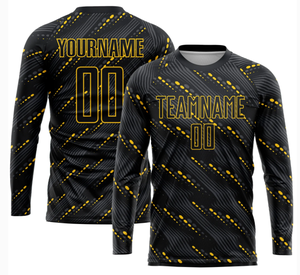Maillot de football personnalisé sublimé pour homme, noir et jaune rayé, manches courtes, anti-transpiration, toutes saisons, col rond, coupe classique - Product Image 5