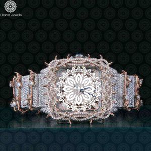 Montre de luxe pour femme Charm Jewells, carrée, en acier inoxydable, incrustée de diamants, cristal saphir, analogique, quartz, fermoir papillon - Product Image 1