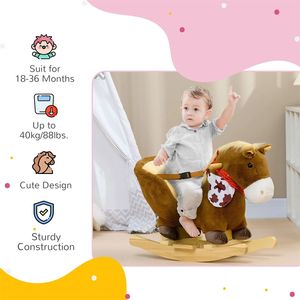 Dondolo in legno a forma di pony con suono, ispirato a un pony con sciarpa, giocattolo cavalcabile per bambini - Product Image 4