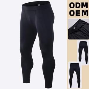 Pantalons de compression sans couture à taille haute pour homme, longueur intégrale, couleur noire unie, en spandex et nylon, leggings de yoga - Product Image 3