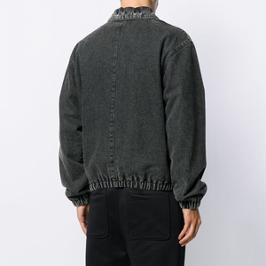 Veste en jean pour homme personnalisée, style urbain, col montant uni, noire délavée, manches longues, avec poches boutonnées et devant en toile - Product Image 2