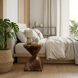 Contemporary Artistic Solid Suar Wood <b>Side</b> <b>Table</b> Twist Accent <b>Table</b> Walnut Finish Durable Luxury Living Room Furniture - Product Image 6