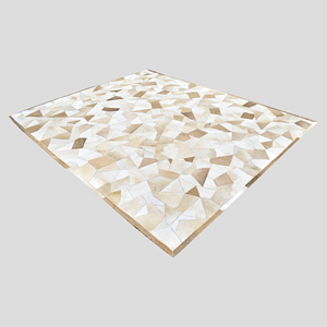Tapis géométrique moderne en laine patchwork, beige neutre, brun, abstrait - Product Image 4
