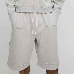Men's <b>Light</b> Gray Cotton Bermuda Shorts With Drawstring Waist And Pockets Casual Style Mid Rise Knitted Fabric - Product Image 1