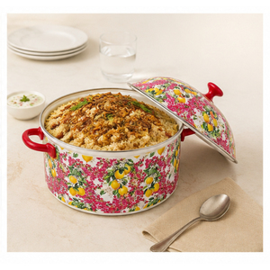 Casserole de luxe en émail avec couvercle, motif floral citron, chauffe-plats en acier inoxydable, plats de service haut de gamme pour buffet, vaisselle - Product Image 6