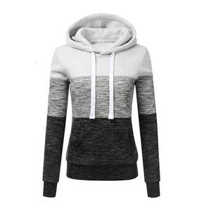 Sudadera con Capucha para Mujer, Diseño Color Block, Manga Larga, Transpirable, Informal, Otoño, Tejido de Punto, Mezcla de Algodón - Product Image 3