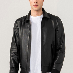 100% Top High Quality Comfortable Breathable Men Black Cow Skin <b>Leather</b> <b>Jacket</b> Winter Warm <b>Long</b> Sleeve Stand Collar Front - Product Image 5