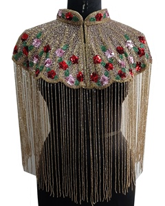 Chaleco de lentejuelas y cuentas hechas a mano, talla grande, con borlas, sin mangas, cuello mandarín, flecos, hermosamente adornado y transpirable para otoño/invierno. - Product Image 1
