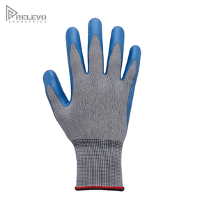 Custom Industrial Work Safety <b>Gloves</b> Grey Cut Resistant <b>Knit</b> Shell Blue Nitrile Coated Palm Touchscreen Fingertip Safety - Product Image 1