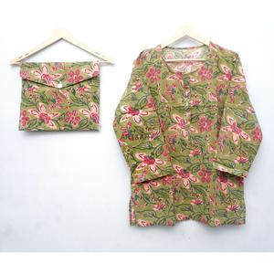Conjunto de Pijama de Algodón 100% con Estampado Floral, Manga Larga, Cintura Alta Elástica, Ropa de Dormir para Verano - Product Image 2