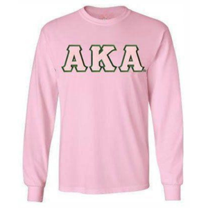Camiseta de Manga Larga de Sarga Rosa Claro de Algodón Premium con Cuello Redondo y Letras Personalizadas para Hermandades Griegas, Envío en 2 Días (AKA) - Product Image 1