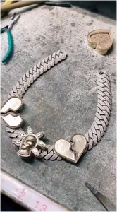 Collier pendentif pour femme en argent 925 et moissanite, style Hip Hop, avec grand motif cœur creux glacé, chaîne maille cubaine épaisse, vente en gros - Product Image 2