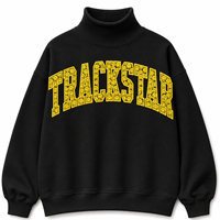 Sweatshirt Trackstar Hitam Mock Neck dengan Desain Huruf Smiley Kuning Lengan Panjang untuk Pakaian Grosir Kustom
