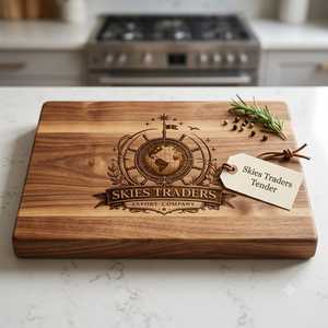 Planche à découper en bois de noyer gravée sur mesure, grande planche à découper rectangulaire en bois massif avec plaque en métal pour la cuisine - Product Image 4