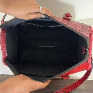 Bolso Grande de Cuero Repujado a Mano Estilo Vaquero Rojo, Bolso de Hombro de Lujo para Mujer, Bolso de Viaje, Bolso de Diseño - Product Image 6