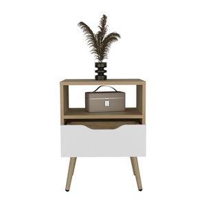 Comodino alto Wenden 21 \ "con un cassetto e scaffale aperto in rovere naturale bianco - Product Image 5
