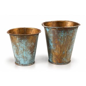 Vente en gros de pots à fleurs en métal avec finition patine cuivre antique, aspect rouillé vintage verdigris, pour décoration intérieure, jardin et maison - Product Image 1