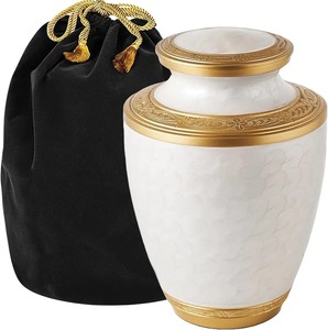 Urna Funeraria Blanca con Detalles Dorados, Estilo Europeo, 200 Pulgadas Cúbicas, Tamaño Adulto, Diseño Duradero, Urna Grande de Latón, Resistente y Elegante - Product Image 1