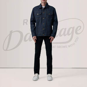 Veste en jean bleu foncé pour homme, boutonnée, manches longues, style décontracté, vêtement d'extérieur tendance - Product Image 4