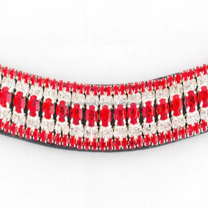 Havan marrón o negro, cuero de caballo frente banda decorado con 5 fila 7 rojo cristales de plata mega bling frente banda todos los tamaños - Product Image 1