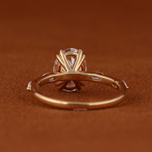 IGI Certified Oval Lab Grown Diamond Engagement Ring for Women 14k Solid Yellow Gold Marquise Vintage Pave Side Bridal Jewelry - Product Image 4