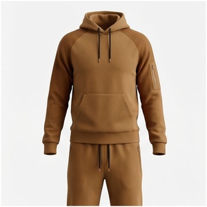 Ensemble de survêtement à capuche marron pour homme, manches longues, couleur unie, respirant, coupe décontractée, vêtements d'automne - Product Image 1