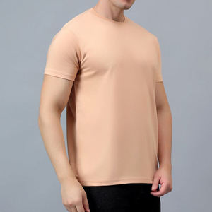 Camiseta de Manga Corta con Cuello Redondo para Hombre, Color Durazno, Corte Ajustado, Color Sólido, Informal, Tejida, Deportiva, Secado Rápido, 100% Algodón - Product Image 4