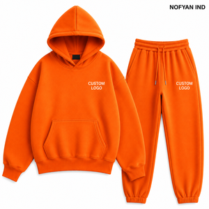ชุดวอร์มมีฮู้ด NOFYAN IND สำหรับทุกเพศ สีพื้น ผ้าฝ้ายทั้งตัว เสื้อแขนยาวและกางเกงขายาว ชุดลำลองทรงหลวม ใส่สบายสำหรับฤดูหนาว สไตล์ฮิปฮอป 2 ชิ้น 1 ชุด - Product Image 2
