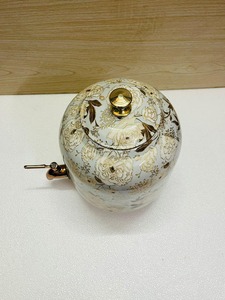 Distributeur d'eau en céramique avec couvercle, motif floral, accents dorés, grande capacité, pour usage domestique - Product Image 4