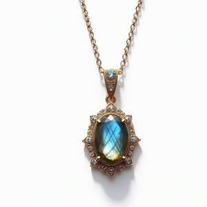 Collier pendentif en labradorite 16 pouces 10g avec CZ, argent sterling 925, plaqué or 18 carats, bijoux fins, cadeau pour femmes - Product Image 5
