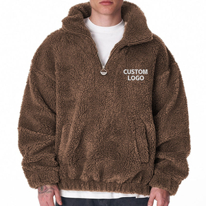 Sudadera CON CAPUCHA DE Sherpa de troncos personalizada OEM para hombre, sudadera con media cremallera y cuello vuelto, ropa de calle, jersey con cremallera de un cuarto de lana Sherpa Unisex - Product Image 3