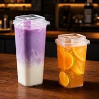 Zwarte vierkante PP plastic bubble tea bekers 12oz 16oz met deksels, aangepaste logo's, wegwerp bekers voor melkthee en smoothies, groothandel