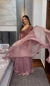 Premium Quality Velvet Lehenga <b>Kurta</b> Suit with Modern <b>Indian</b> Designer Style Reversible Winter Fashion for Wedding Party Wear - Product Image 3