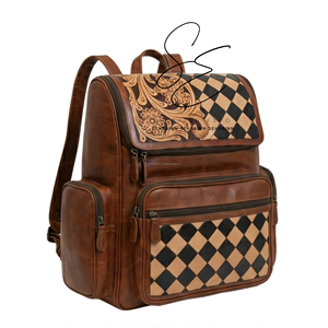 Western Tooled Leather Diaper <b>Backpack</b> Bag Mom Vintage Floral Carved <b>Backpack</b> <b>with</b> Multi Pockets, Large Capacity Travel Baby Bag - Product Image 2